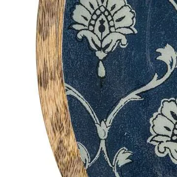 Creative Co-Op Enameled Mango Wood Trays with Floral Pattern, Blue, Set of 3