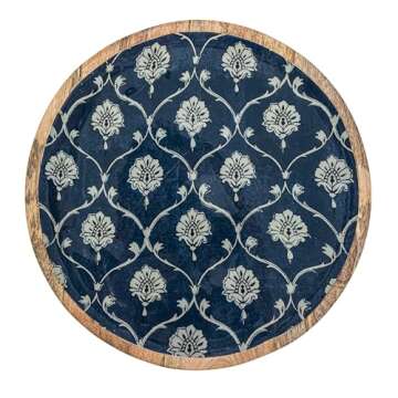 Creative Co-Op Enameled Mango Wood Trays with Floral Pattern, Blue, Set of 3