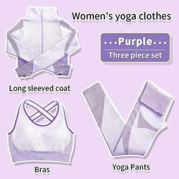 SINBRLAI Women's 3pcs Seamless Workout Outfits Sets, Yoga Sportswear Tracksuit Leggings and Stretch Sports Bra Fitness