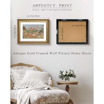 ARPEOTCY Vintage Gold Framed Wall Art, Retro Garden Shoals Sea Sky, Canvas Prints Artwork with Antiq...