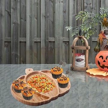 Vencer Pumpkin Bamboo Serving Platter for Halloween Festivities