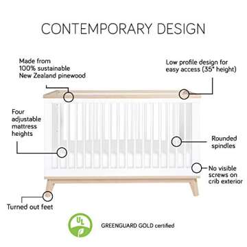Babyletto Scoot 3-in-1 Convertible Crib with Toddler Bed Conversion Kit in White and Walnut, Greenguard Gold Certified