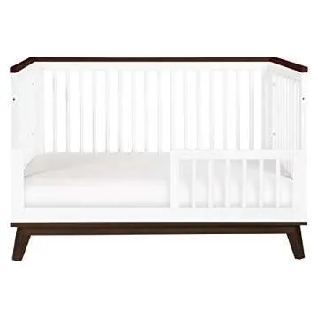 Babyletto Scoot 3-in-1 Convertible Crib with Toddler Bed Conversion Kit in White and Walnut, Greenguard Gold Certified