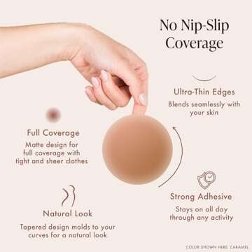 Bare Babe Reusable Silicone Nipple Covers - Waterproof, Nude, 4 Shades - Sticky Breast Stickers for Strapless Dress (Caramel)