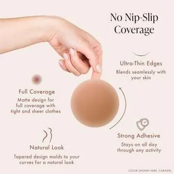 Bare Babe Reusable Silicone Nipple Covers - Waterproof, Nude, 4 Shades - Sticky Breast Stickers for Strapless Dress (Caramel)