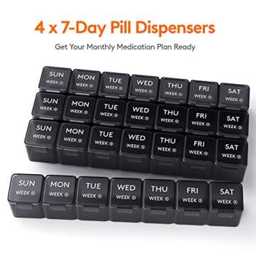 Lifewit Monthly Pill Organizer, 28 Day Pill Box, 4 Weeks One Month Pill Cases, Large Compartments Me...