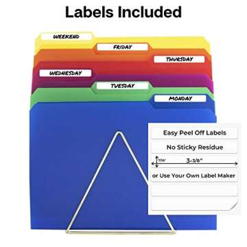 Dunwell Plastic Colored File Folders (6 Pack), 1/3 Tab Filing Folders for 8.5x11 Letter Size Documents, Assorted Colors, Acid-Free Poly, Includes Labels