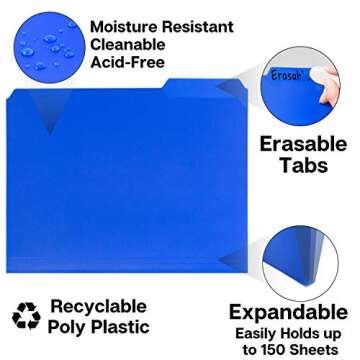Dunwell Plastic Colored File Folders (6 Pack), 1/3 Tab Filing Folders for 8.5x11 Letter Size Documents, Assorted Colors, Acid-Free Poly, Includes Labels