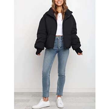 Gihuo Women’s Winter Cropped Puffer Jacket Coat Short Warm Quilted Jacket(Black-M)