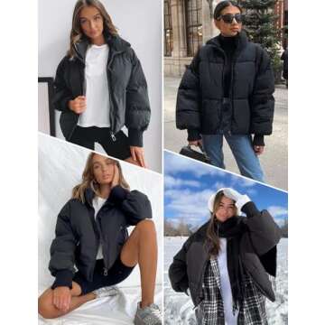 Gihuo Women’s Winter Cropped Puffer Jacket Coat Short Warm Quilted Jacket(Black-M)