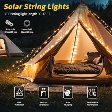 GHORA Solar Camping String Lights, 2 in 1 Solar Rechargeable Portable Outdoor LED String Lights with...