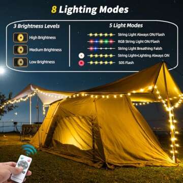 GHORA Solar Camping String Lights, 2 in 1 Solar Rechargeable Portable Outdoor LED String Lights with Remote Control, 39.4 Feet Extra Long String Lights,Yard Tent Hanging Waterproof String Lights
