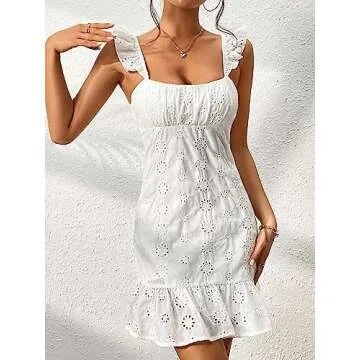 WDIRARA Women's Boho Backless Knot Mini Dress White