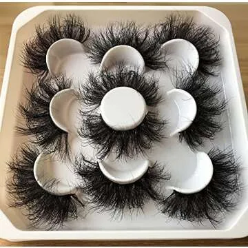Pooplunch False Eyelashes 25MM Fluffy Dramatic Faux Mink Lashes 5 Pairs Long Thick Volume Messy Cros...
