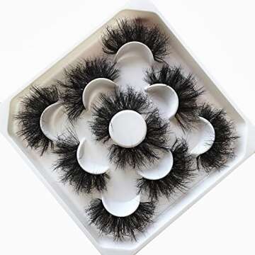 Pooplunch False Eyelashes 25MM Fluffy Dramatic Faux Mink Lashes 5 Pairs Long Thick Volume Messy Crossed Fake Eye Lashes Pack