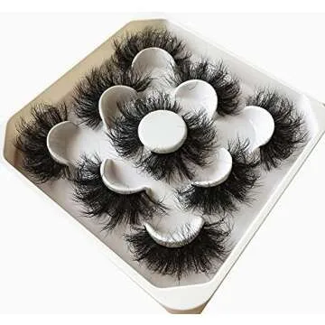 Pooplunch False Eyelashes 25MM Fluffy Dramatic Faux Mink Lashes 5 Pairs Long Thick Volume Messy Crossed Fake Eye Lashes Pack