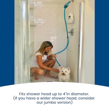 Rinseroo Pet Shower Hose: Slip-On Dog Wash Hose Attachment for Shower & Sink - Pet Bather, Fits Showerhead Up to 4” Wide, Faucet Adapter, 5ft Hose (Not for Tub). Includes Spare Connector