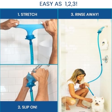 Rinseroo Pet Shower Hose: Slip-On Dog Wash Hose Attachment for Shower & Sink - Pet Bather, Fits Showerhead Up to 4” Wide, Faucet Adapter, 5ft Hose (Not for Tub). Includes Spare Connector