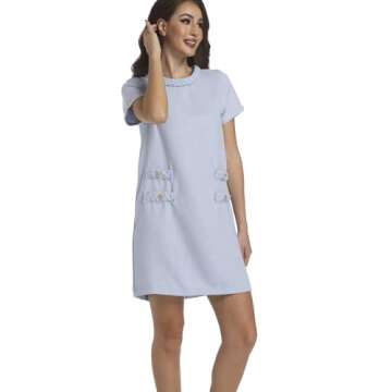 Tweed Jackie Dresses for Women Short Sleeves Crew Neck A-line Party Elegant Vintage Work Shift Mini Dress 2024 Blue