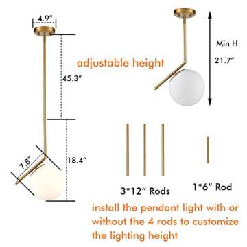 CLAXY Modern Pendant Lights Gold Pendant Light Fixutre with Milk Glass Globe Shade Kitchen Pendant Lighting Over Island