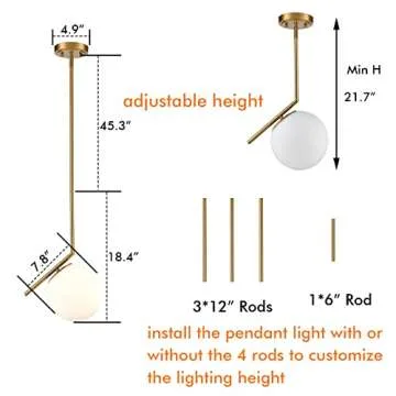 CLAXY Modern Pendant Lights Gold Pendant Light Fixutre with Milk Glass Globe Shade Kitchen Pendant Lighting Over Island