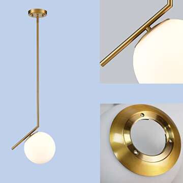 CLAXY Modern Pendant Lights Gold Pendant Light Fixutre with Milk Glass Globe Shade Kitchen Pendant Lighting Over Island