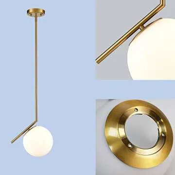 CLAXY Modern Pendant Lights Gold Pendant Light Fixutre with Milk Glass Globe Shade Kitchen Pendant Lighting Over Island
