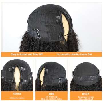 Domiso V Part Wigs Brazilian Kinky Curly Human Hair Wigs for Black Women 180% Density Glueless V Shape Wigs No Leave Out No Sew in Upgrade U Part Wigs Full Head Clip in Natural Black Color 22 Inch