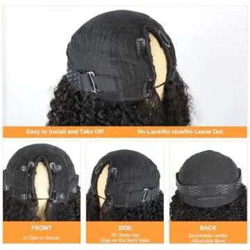 Domiso V Part Wigs Brazilian Kinky Curly Human Hair Wigs for Black Women 180% Density Glueless V Shape Wigs No Leave Out No Sew in Upgrade U Part Wigs Full Head Clip in Natural Black Color 22 Inch