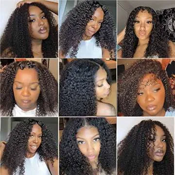 Domiso V Part Wigs Brazilian Kinky Curly Human Hair Wigs for Black Women 180% Density Glueless V Shape Wigs No Leave Out No Sew in Upgrade U Part Wigs Full Head Clip in Natural Black Color 22 Inch