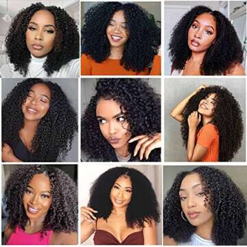 Domiso V Part Wigs Brazilian Kinky Curly Human Hair Wigs for Black Women 180% Density Glueless V Shape Wigs No Leave Out No Sew in Upgrade U Part Wigs Full Head Clip in Natural Black Color 22 Inch
