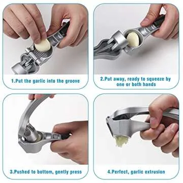 Garlic Press, Garlic Mincer Easy-squeeze Ergonomic Handle, Rust Proof, No Need To Peel, Professional Ginger Press & Garlic Crusher with Handy Cleaning Brush- Dishwasher Safe