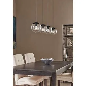 Linea di Liara Sferra Modern Large Glass Pendant Light Kitchen Island Black Pendant Lighting Clear Glass Globe Pendant Light Mid Century Hanging Light Fixture, LED Edison Bulb Included, UL Listed