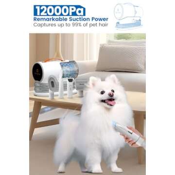 AIRROBO Dog Grooming Vacuum, 12000Pa Powerful Dog Vacuum for Shedding Grooming, Low Noise Dog Hair V...