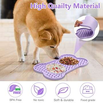 Lick Mat for Dog Cat, 2 Pack Slow Feeder Licking Mat, Bone-Shaped Dog Lick Pads, Boredom and Anxiety Reducer, Dog Training Mats for Food, Yogurt, Peanut Butter(Blue&Purple)
