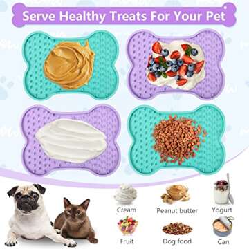 Lick Mat for Dog Cat, 2 Pack Slow Feeder Licking Mat, Bone-Shaped Dog Lick Pads, Boredom and Anxiety Reducer, Dog Training Mats for Food, Yogurt, Peanut Butter(Blue&Purple)