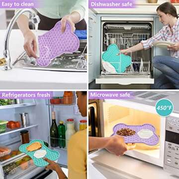 Lick Mat for Dog Cat, 2 Pack Slow Feeder Licking Mat, Bone-Shaped Dog Lick Pads, Boredom and Anxiety Reducer, Dog Training Mats for Food, Yogurt, Peanut Butter(Blue&Purple)