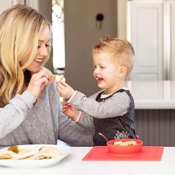 ezpz Happy Bowl - 24 Months + (Coral) - 100% Silicone Suction Bowl with Built-in Placemat – Dishwasher Safe