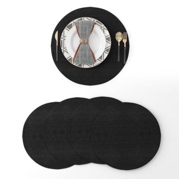 NATUS WEAVER Set of 4 Round Placemat 15 Inch Soft Linen eco-Friendly Fabric Handcrafted Machine Wash...