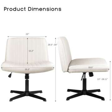 PUKAMI Armless Office Desk Chair No Wheels,Fabric Padded Modern Swivel,Height Adjustable Wide Seat C...