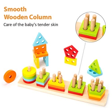 WOOD CITY Wooden Sorting & Stacking Toy for Toddlers 1 2 3