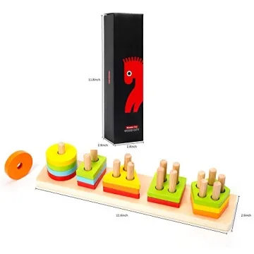 WOOD CITY Wooden Sorting & Stacking Toy for Toddlers 1 2 3