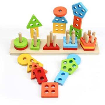 WOOD CITY Wooden Sorting & Stacking Toy for Toddlers 1 2 3