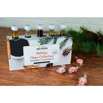 Monin - 5 Flavor Holiday Cheer Collection: Macadamia Nut, Peppermint, Dark Chocolate, Toasted Marshmallow, & Gingerbread, Natural Flavors for All Drinks, Gluten-Free (1.69 oz per bottle)