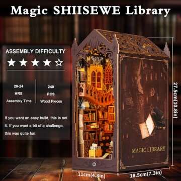 SHIISEWE Book Nook, DIY Book Nook Kits for Adults, Magic Library 3D Wooden Puzzle Bookend Bookshelf ...