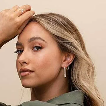 PAVOI 14K Gold Plated 925 Sterling Silver Post Cubic Zirconia Hoop Earrings | Small Rose Gold Hoops