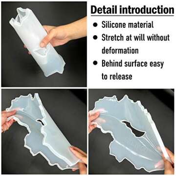 Hollow Resin Tray Molds, Silicone Geode Agate Tray Mold Including 1 Geode Platter Mold, 2 Metal Handles, 12 Boxes Gold Foil Flakes, Epoxy Resin Casting Molds for Making Faux Agate Tray, Serving Board