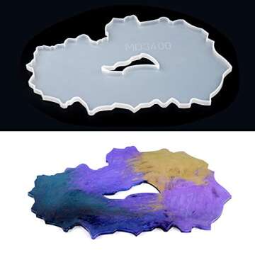 Hollow Resin Tray Molds, Silicone Geode Agate Tray Mold Including 1 Geode Platter Mold, 2 Metal Handles, 12 Boxes Gold Foil Flakes, Epoxy Resin Casting Molds for Making Faux Agate Tray, Serving Board