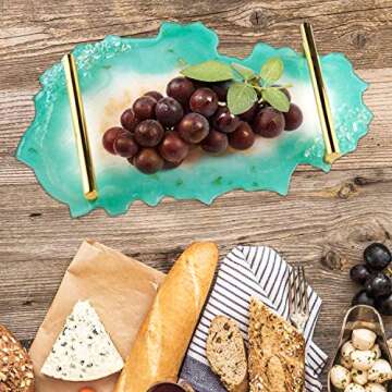 Hollow Resin Tray Molds, Silicone Geode Agate Tray Mold Including 1 Geode Platter Mold, 2 Metal Handles, 12 Boxes Gold Foil Flakes, Epoxy Resin Casting Molds for Making Faux Agate Tray, Serving Board