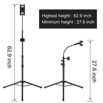 LIUGAST Tripod Stand for Ipad,Gooseneck 63-inch Floor Stand for Tablet,Floor Stand for iPad Tripod with 360° Rotating Mount for Mini, Air, Pro and All 4.7-11.9 Inch Tablet and Phone